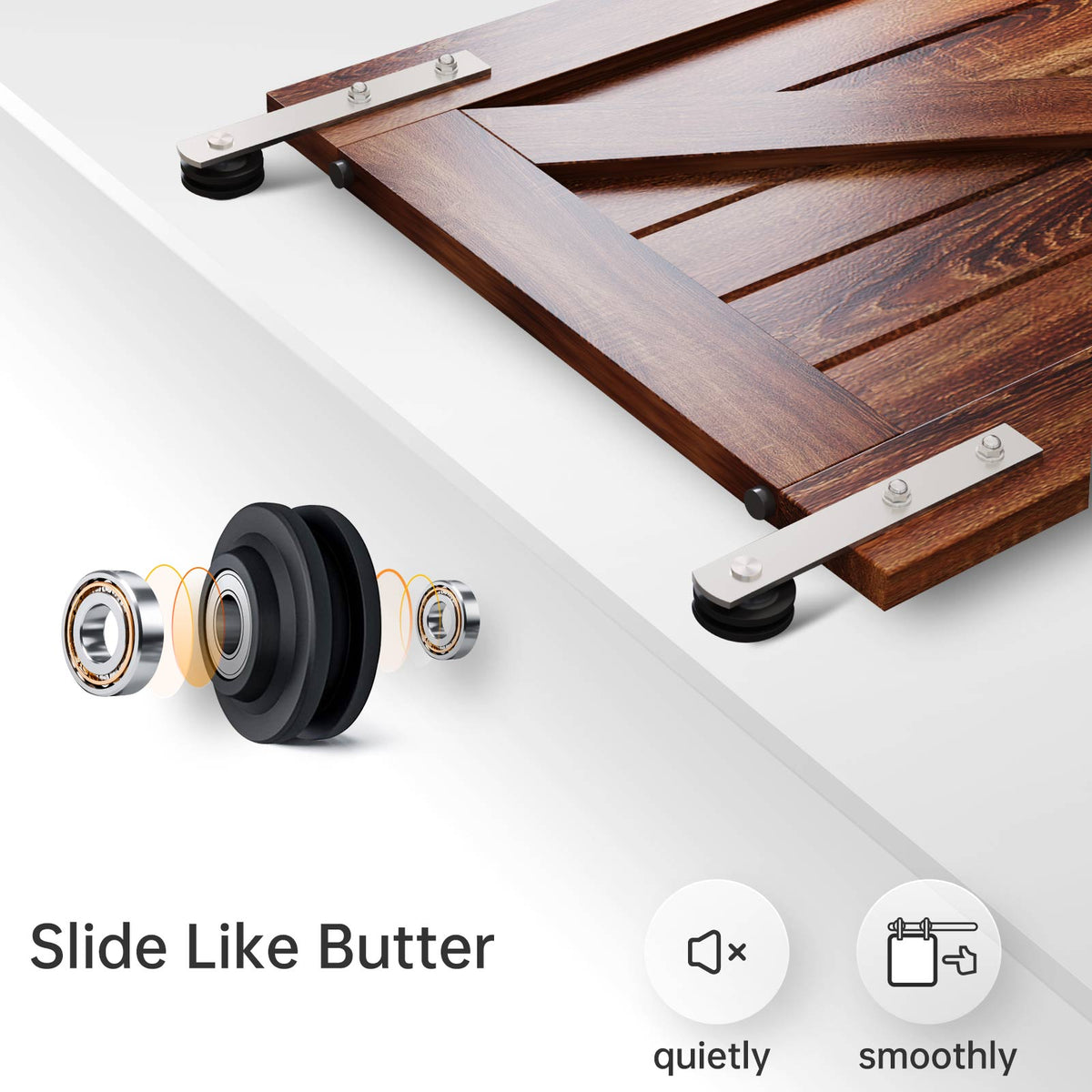 EaseLife Brushed Nickel Double Sliding Barn Door Hardware Track Kit,Straight Pulley,Heavy Duty,Slide Smoothly Quietly,Easy Install