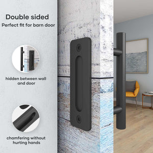 EaseLife 10" Sliding Barn Door Pull Handle with Flush Hardware Set,Heavy Duty,Solid,Rustic Style,Black Powder Coated Finish,Easy Install