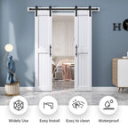 EaseLife Sliding Barn Door with Barn Door Hardware Track Kit Included,Solid LVL Wood Slab Covered with Water-Proof & Scratch-Resistant PVC Surface,DIY Assembly,Easy Install,White, H-Frame