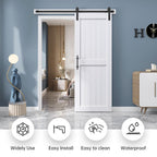 EaseLife Sliding Barn Door with Barn Door Hardware Track Kit Included,Solid LVL Wood Slab Covered with Water-Proof & Scratch-Resistant PVC Surface,DIY Assembly,Easy Install,White, H-Frame