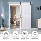 EaseLife Sliding Barn Door with Barn Door Hardware Track Kit Included,Solid LVL Wood Slab Covered with Water-Proof & Scratch-Resistant PVC Surface,DIY Assembly,Easy Install,White, H-Frame