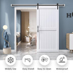 EaseLife Sliding Barn Door with Barn Door Hardware Track Kit Included,Solid LVL Wood Slab Covered with Water-Proof & Scratch-Resistant PVC Surface,DIY Assembly,Easy Install,White, H-Frame