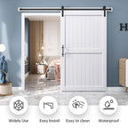 EaseLife Sliding Barn Door with Barn Door Hardware Track Kit Included,Solid LVL Wood Slab Covered with Water-Proof & Scratch-Resistant PVC Surface,DIY Assembly,Easy Install,White, H-Frame
