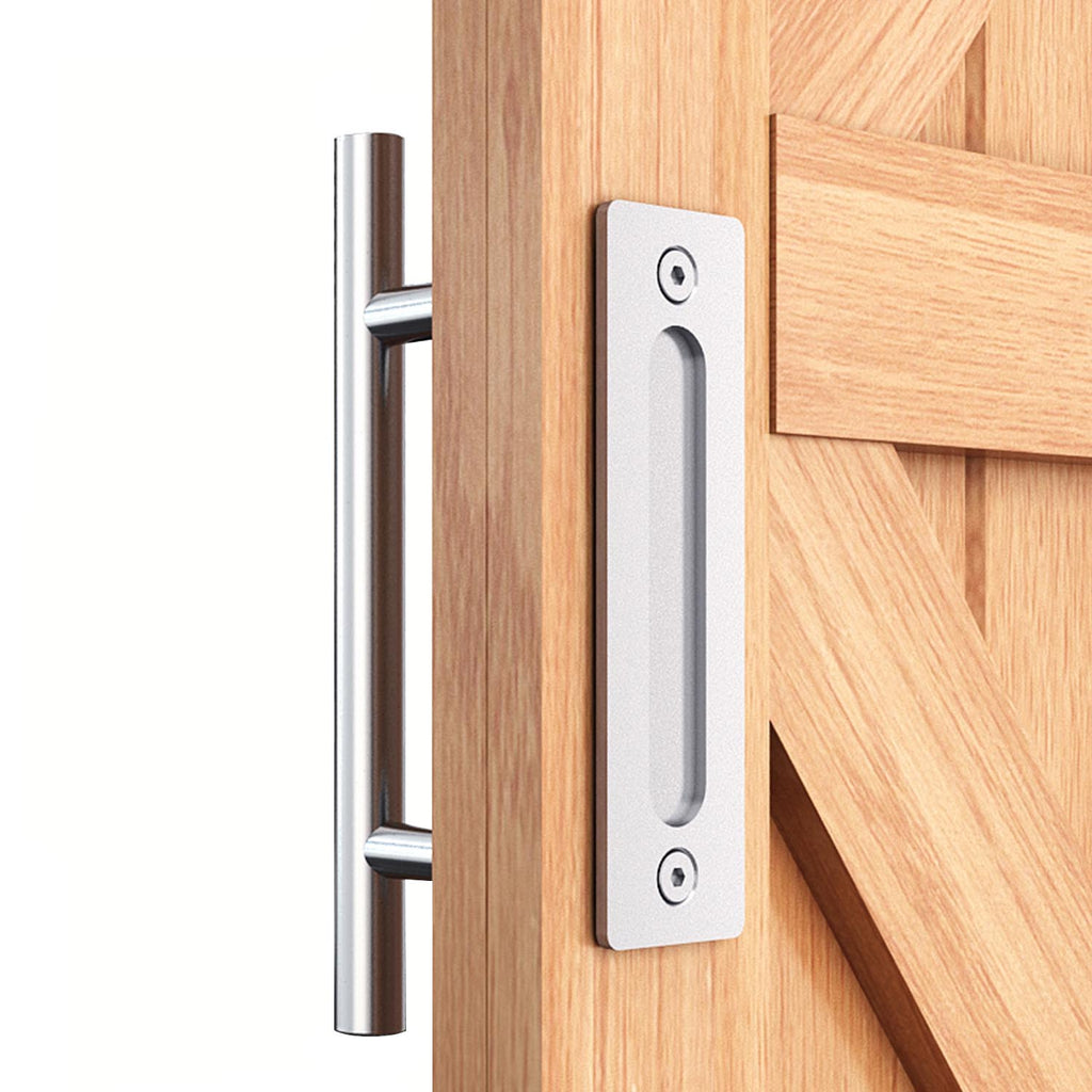 EaseLife 12" Sliding Barn Door Pull Handle with Flush Hardware Set,Stainless Steel,Heavy Duty,Brushed Finish,Anti-Rust Anti-Corrosion,Easy Install