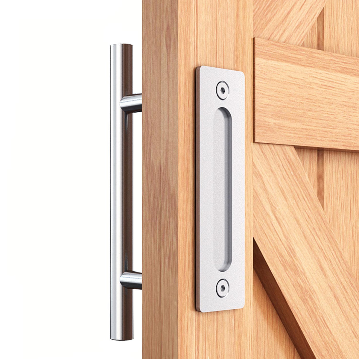 EaseLife 12" Sliding Barn Door Pull Handle with Flush Hardware Set,Stainless Steel,Heavy Duty,Brushed Finish,Anti-Rust Anti-Corrosion,Easy Install