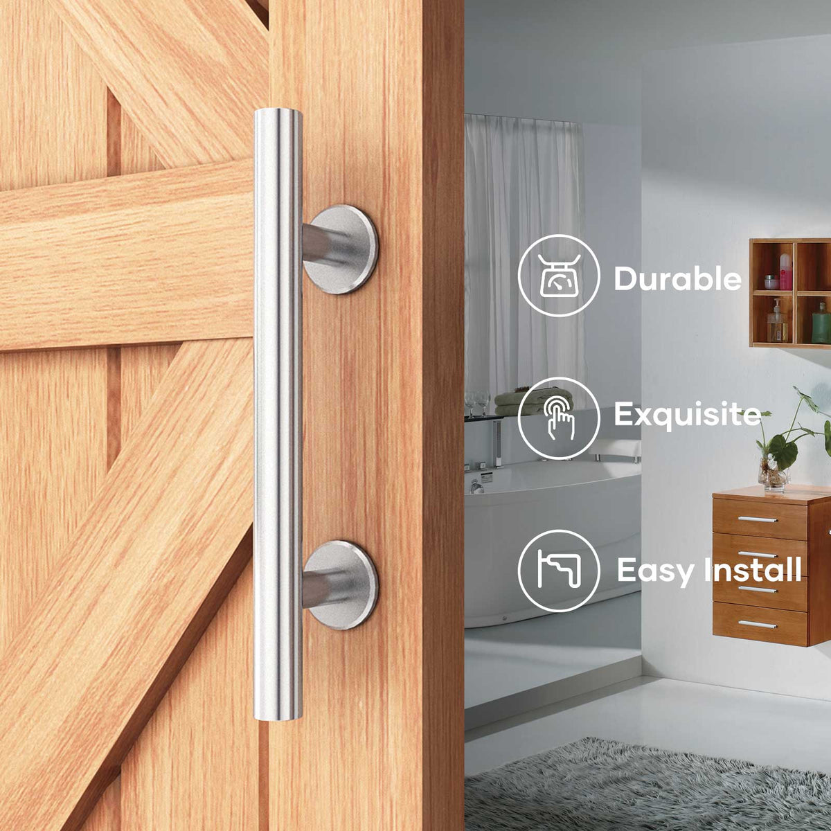 EaseLife 12" Sliding Barn Door Pull Handle with Flush Hardware Set,Stainless Steel,Heavy Duty,Brushed Finish,Anti-Rust Anti-Corrosion,Easy Install