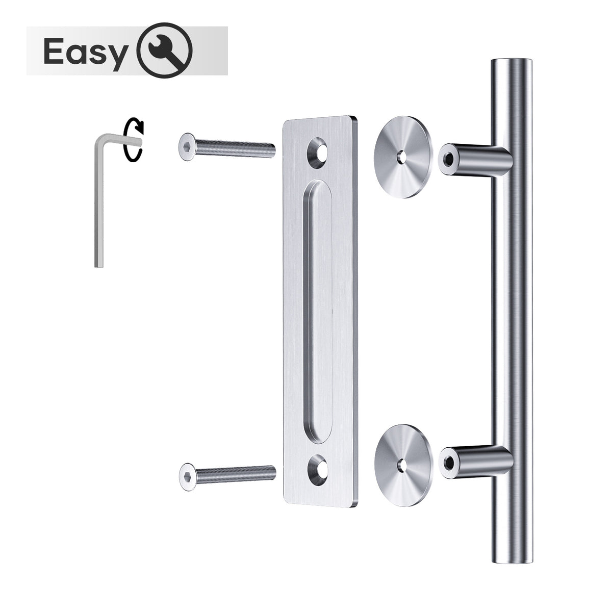 EaseLife 12" Sliding Barn Door Pull Handle with Flush Hardware Set,Stainless Steel,Heavy Duty,Brushed Finish,Anti-Rust Anti-Corrosion,Easy Install