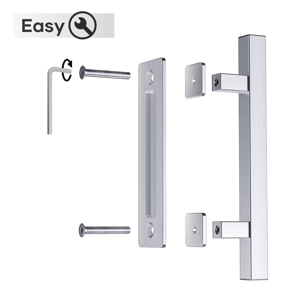 EaseLife 12" Sliding Barn Door Pull Handle with Flush Hardware Set,Stainless Steel,Heavy Duty,Brushed Finish,Anti-Rust Anti-Corrosion,Easy Install