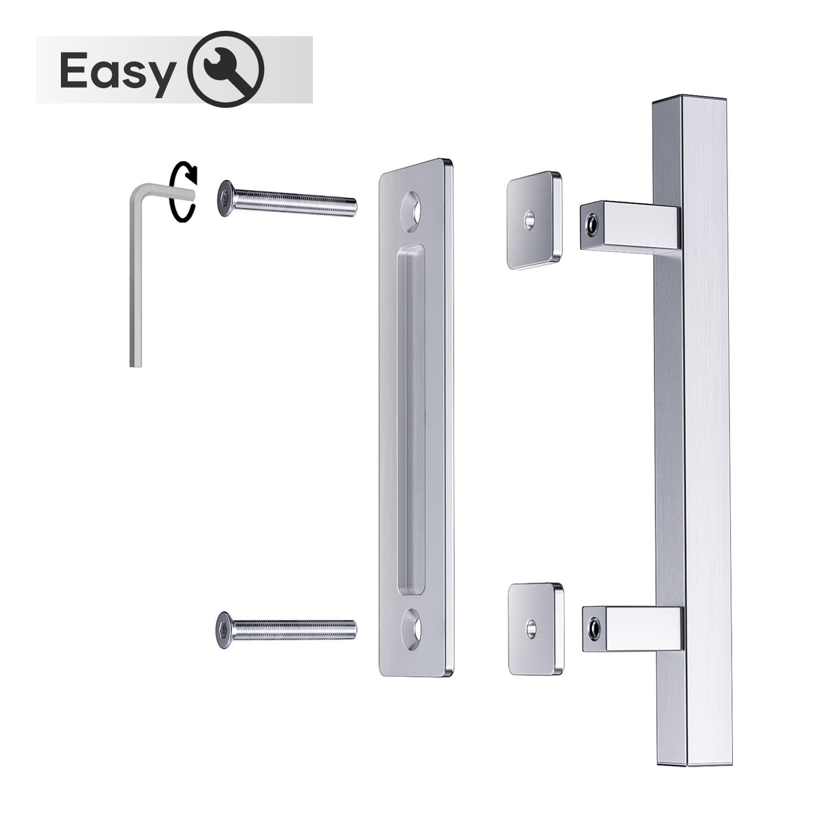 EaseLife 12" Sliding Barn Door Pull Handle with Flush Hardware Set,Stainless Steel,Heavy Duty,Brushed Finish,Anti-Rust Anti-Corrosion,Easy Install