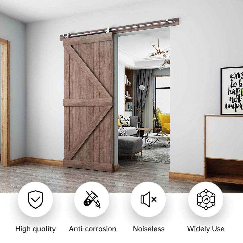 EaseLife Modern Stainless Steel Sliding Barn Door Hardware Track Kit,Top Mount,Anti-Rust,Slide Smoothly Quietly,Easy Install