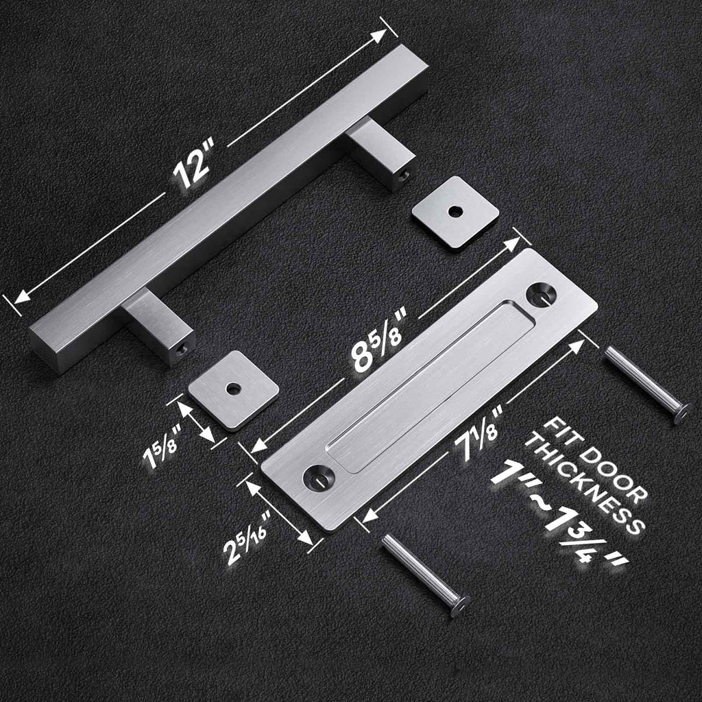 EaseLife 12" Sliding Barn Door Pull Handle with Flush Hardware Set,Stainless Steel,Heavy Duty,Brushed Finish,Anti-Rust Anti-Corrosion,Easy Install