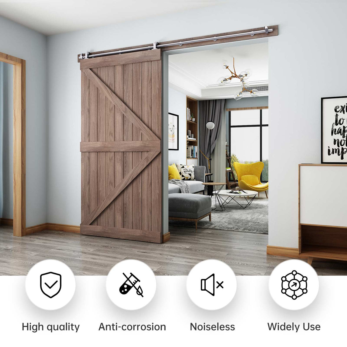 EaseLife Modern Stainless Steel Sliding Barn Door Hardware Track Kit,Top Mount,Anti-Rust,Slide Smoothly Quietly,Easy Install