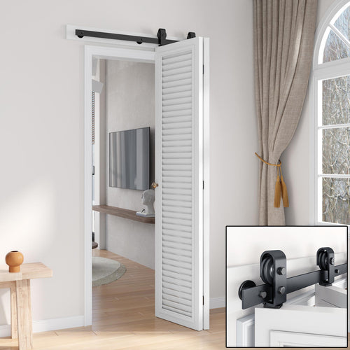 Bi-fold Sliding Barn Door Hardware,Top Mount Installation,Heavy Duty Roller,Smoothly and Quietly,Black(Door Not Included)