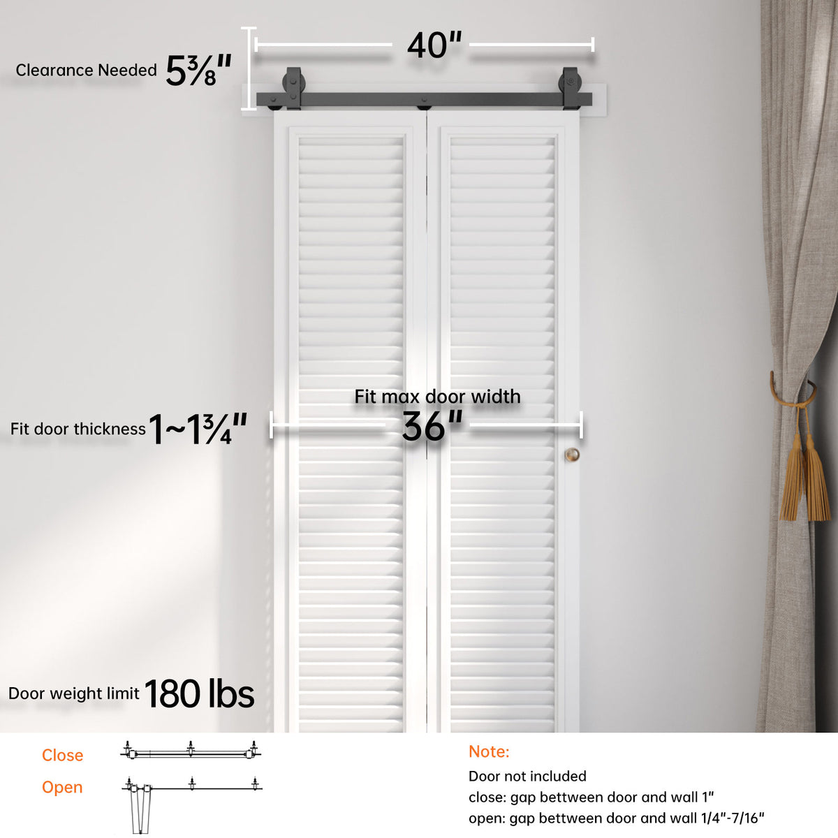 Bi-fold Sliding Barn Door Hardware,Top Mount Installation,Heavy Duty Roller,Smoothly and Quietly,Black(Door Not Included)