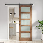 Glass Barn Door with Sliding Barn Door Hardware Kit Included,DIY Assembly,Dark Brown