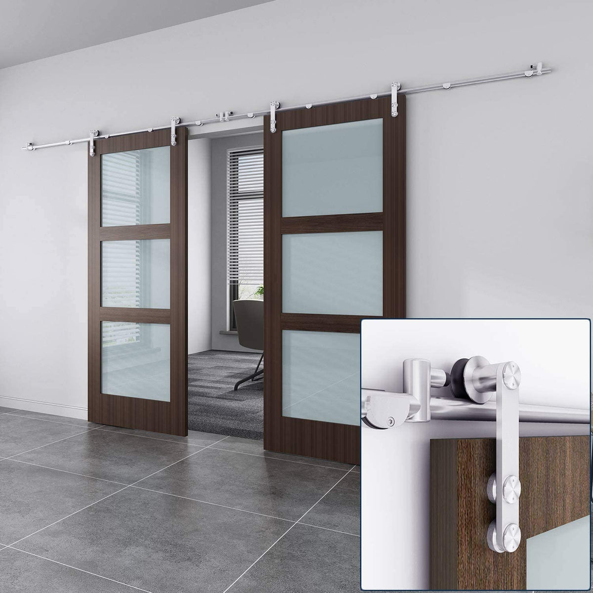 EaseLife  Stainless Steel Sliding Barn Door Hardware Track Kit,Heavy Duty,Anti-Rust Anti-Corrosion,Slide Smoothly Quietly,Easy Install