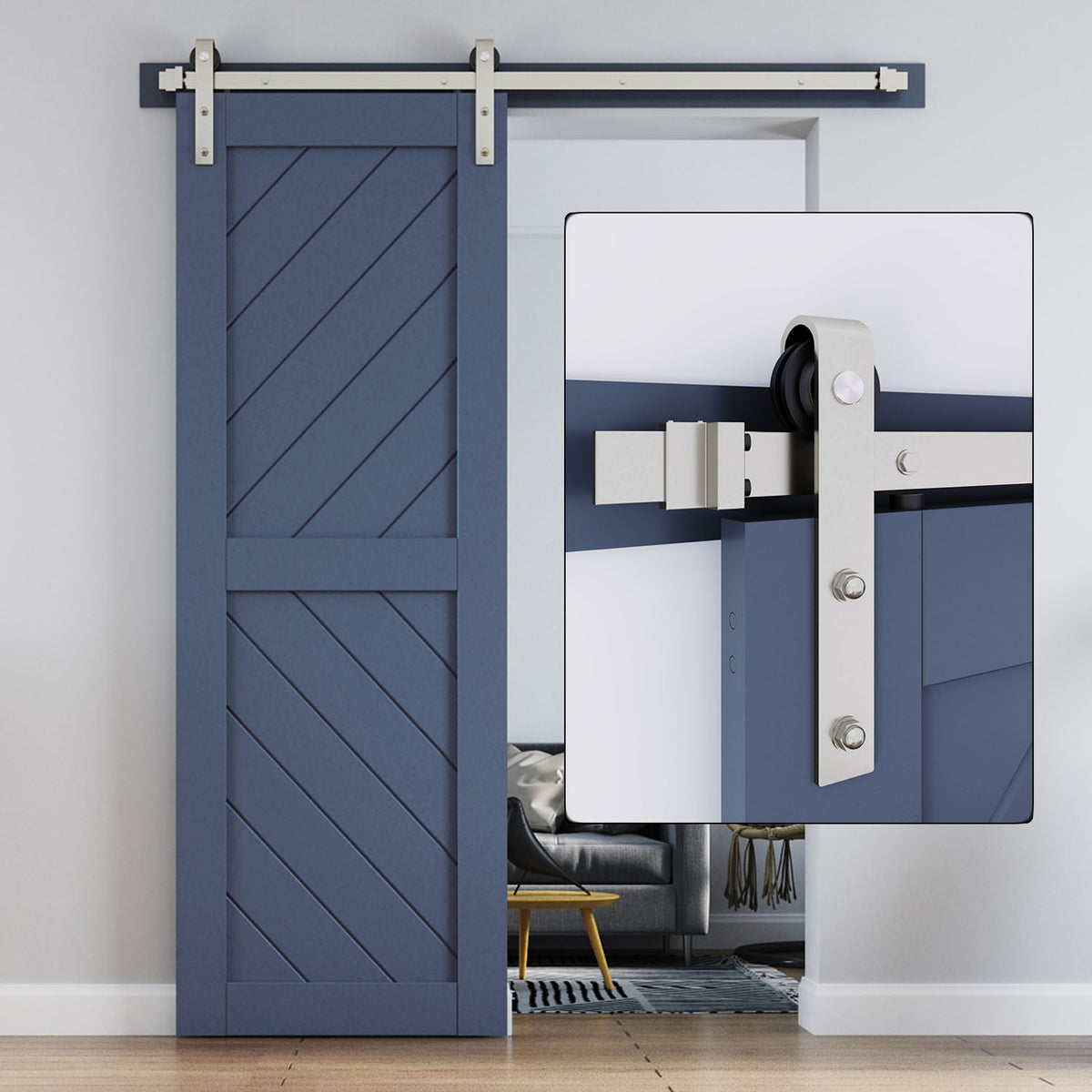 EaseLife Heavy Duty Brushed Nickel Sliding Barn Door Hardware Track Kit,Modern,Sturdy,Slide Smoothly Quietly,Easy Install