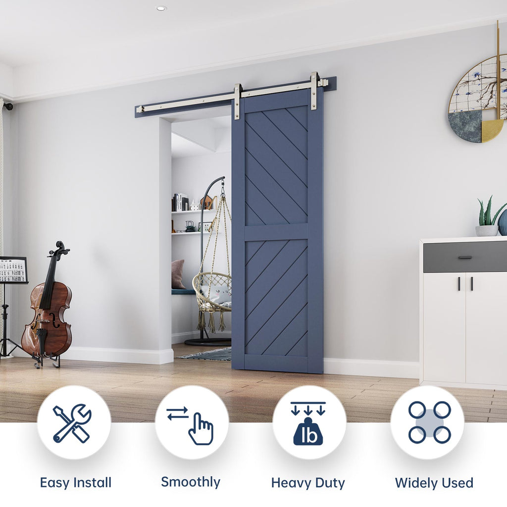 EaseLife Heavy Duty Brushed Nickel Sliding Barn Door Hardware Track Kit,Modern,Sturdy,Slide Smoothly Quietly,Easy Install