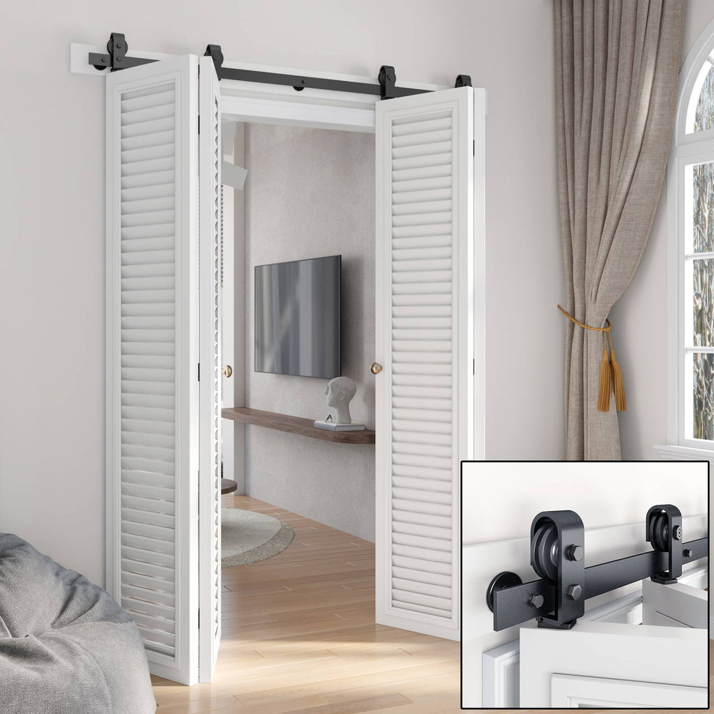 Bi-fold Sliding Barn Door Hardware,Top Mount Installation,Heavy Duty Roller,Smoothly and Quietly,Black(Door Not Included)