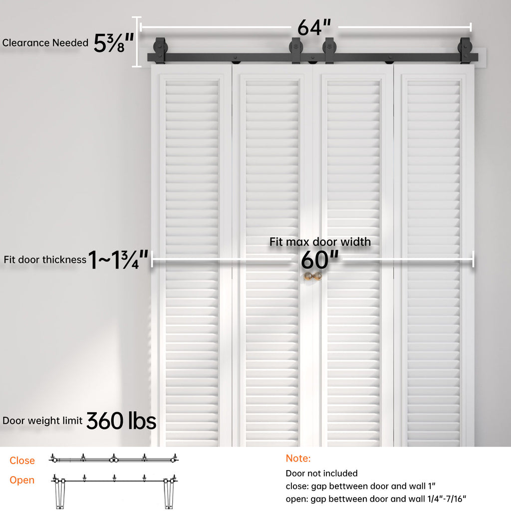 Bi-fold Sliding Barn Door Hardware,Top Mount Installation,Heavy Duty Roller,Smoothly and Quietly,Black(Door Not Included)
