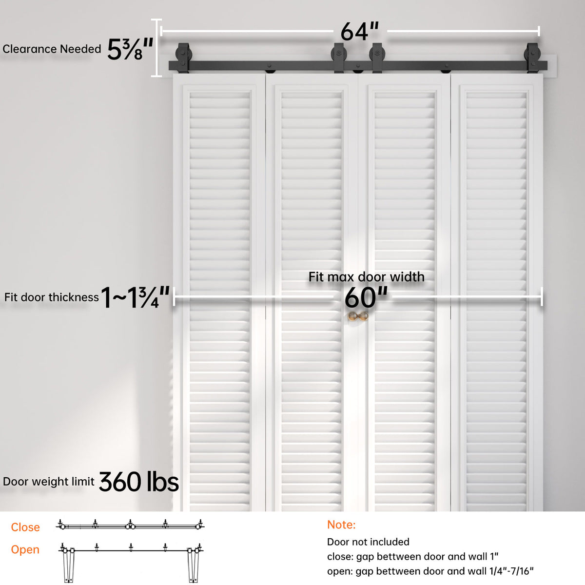 Bi-fold Sliding Barn Door Hardware,Top Mount Installation,Heavy Duty Roller,Smoothly and Quietly,Black(Door Not Included)