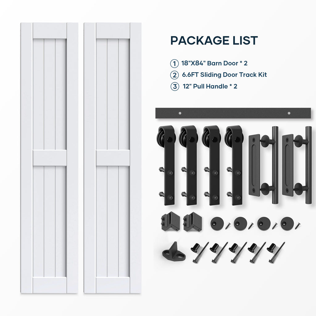 EaseLife Sliding Barn Door with Barn Door Hardware Track Kit Included,Solid LVL Wood Slab Covered with Water-Proof & Scratch-Resistant PVC Surface,DIY Assembly,Easy Install,White, H-Frame