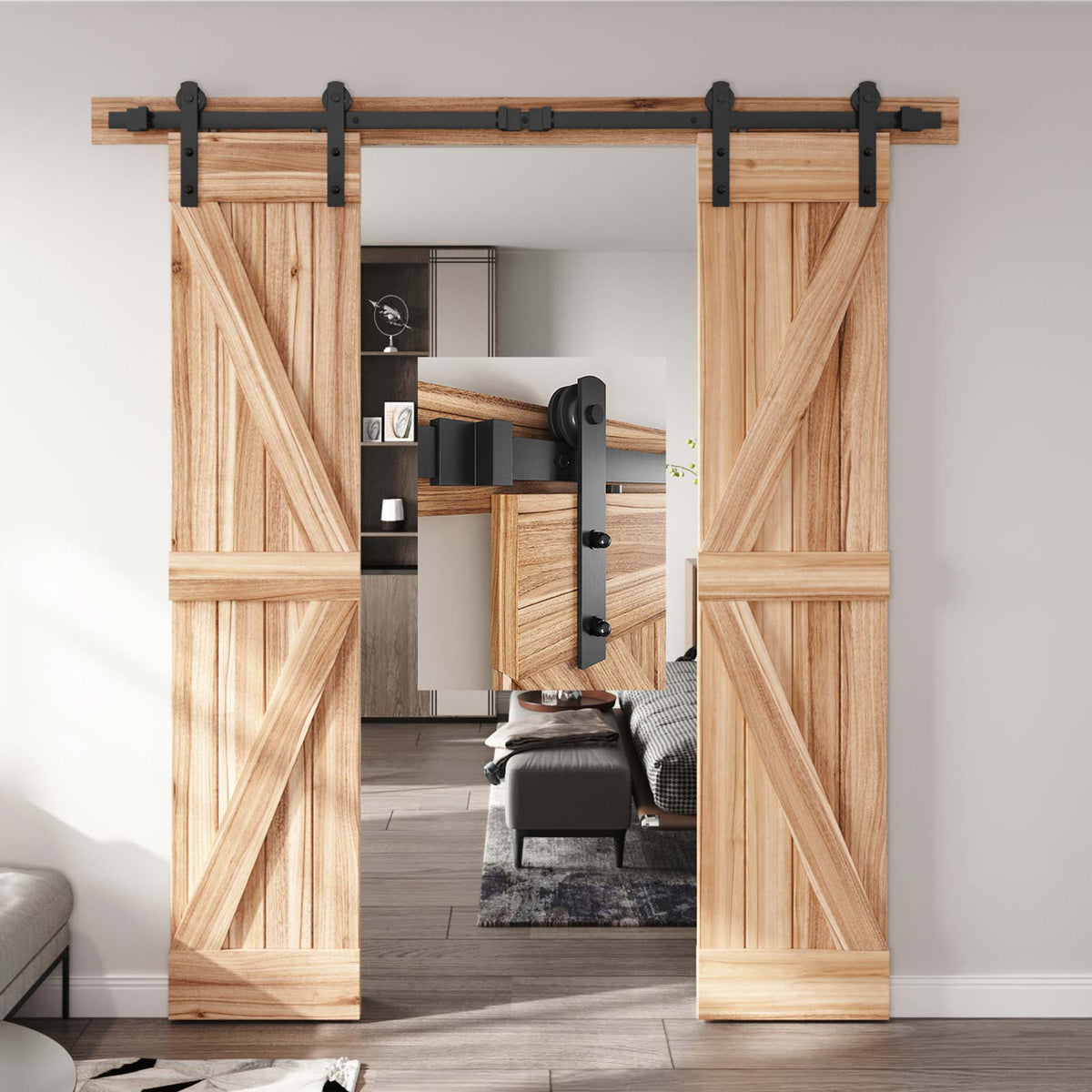EaseLife Heavy Duty Sliding Barn Door Hardware Track Kit,Straight Pulley,Slide Smoothly Quietly,Easy Install