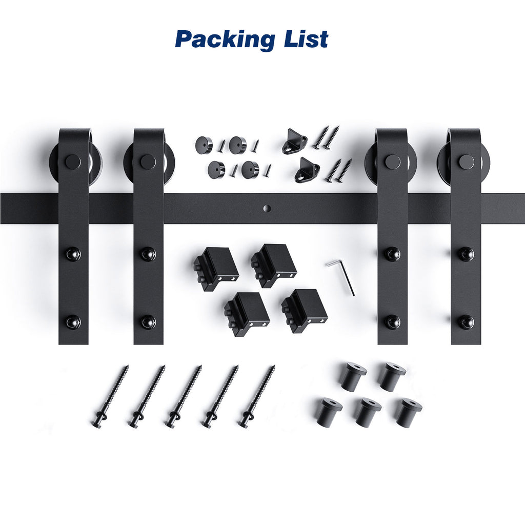 EaseLife Double Door Sliding Barn Door Hardware Track Kit,Basic J Pulley,Heavy Duty,Slide Smoothly Quietly,Easy Install