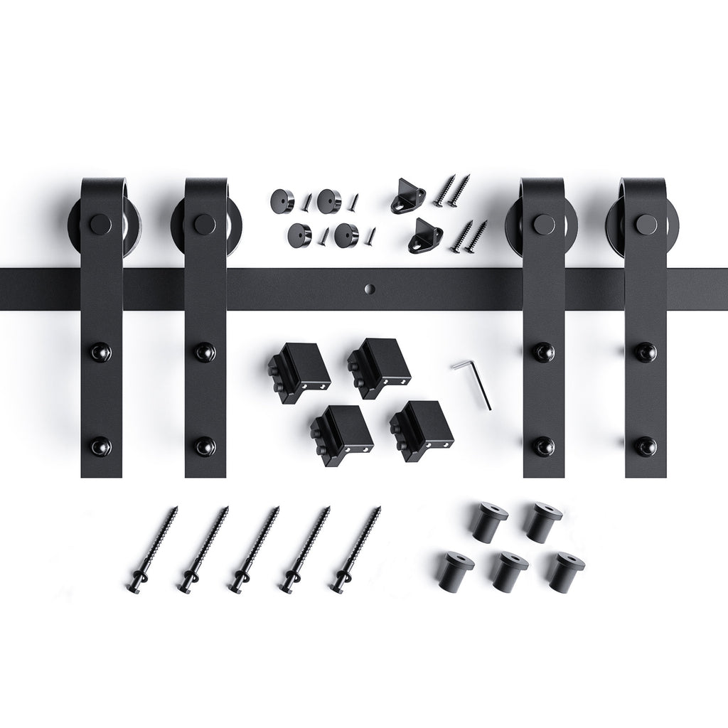 EaseLife Double Door Sliding Barn Door Hardware Track Kit,Basic J Pulley,Heavy Duty,Slide Smoothly Quietly,Easy Install
