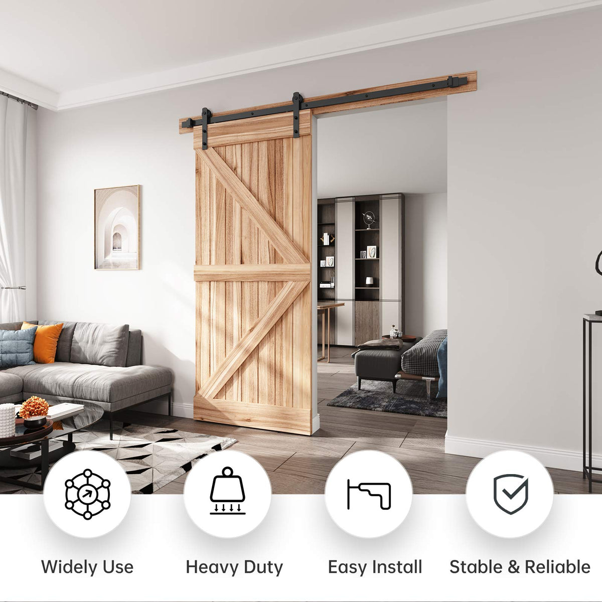 EaseLife Heavy Duty Sliding Barn Door Hardware Track Kit,Straight Pulley,Slide Smoothly Quietly,Easy Install