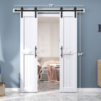 EaseLife Sliding Barn Door with Barn Door Hardware Track Kit Included,Solid LVL Wood Slab Covered with Water-Proof & Scratch-Resistant PVC Surface,DIY Assembly,Easy Install,White, H-Frame