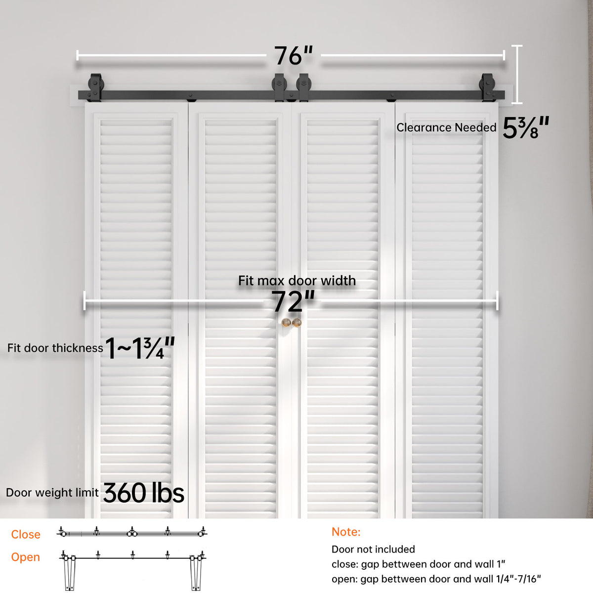Bi-fold Sliding Barn Door Hardware,Top Mount Installation,Heavy Duty Roller,Smoothly and Quietly,Black(Door Not Included)
