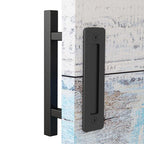EaseLife 12" Sliding Barn Door Pull Handle with Flush Hardware Set,Heavy Duty,Solid,Rustic Style,Black Powder Coated Finish,Easy Install