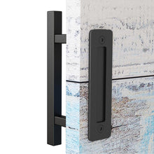 Load image into Gallery viewer, EaseLife 12&quot; Sliding Barn Door Pull Handle with Flush Hardware Set,Heavy Duty,Solid,Rustic Style,Black Powder Coated Finish,Easy Install
