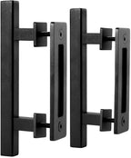 EaseLife 10" Sliding Barn Door Pull Handle with Flush Hardware Set,Heavy Duty,Solid,Rustic Style,Black Powder Coated Finish,Easy Install