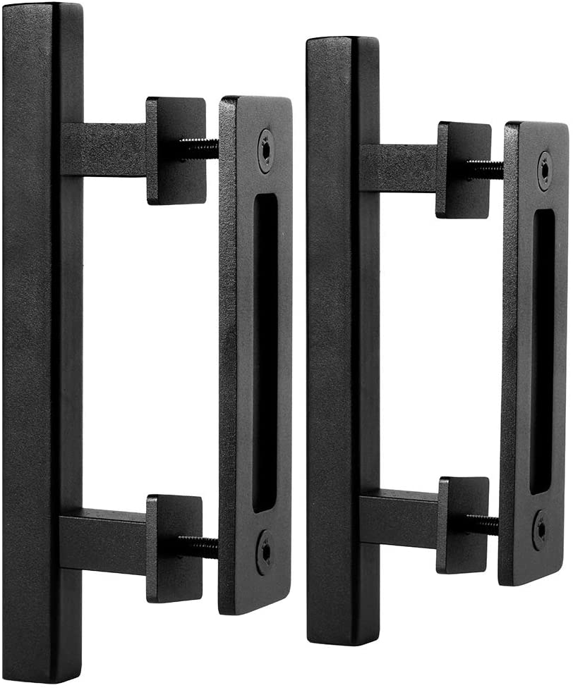 EaseLife 10" Sliding Barn Door Pull Handle with Flush Hardware Set,Heavy Duty,Solid,Rustic Style,Black Powder Coated Finish,Easy Install
