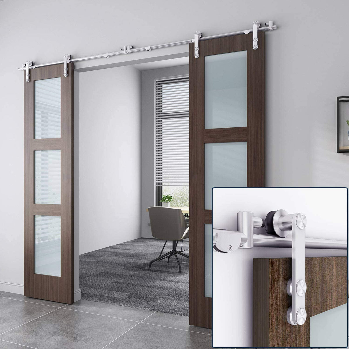 EaseLife  Stainless Steel Sliding Barn Door Hardware Track Kit,Heavy Duty,Anti-Rust Anti-Corrosion,Slide Smoothly Quietly,Easy Install