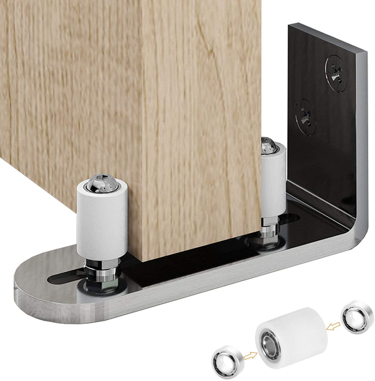 EaseLife Sliding Barn Door Bottom Floor Guide,Adjustable Roller,Wall Mount System,Flush Flat Bottom Design,2 Assemble Setup Options,Fit All Size Door