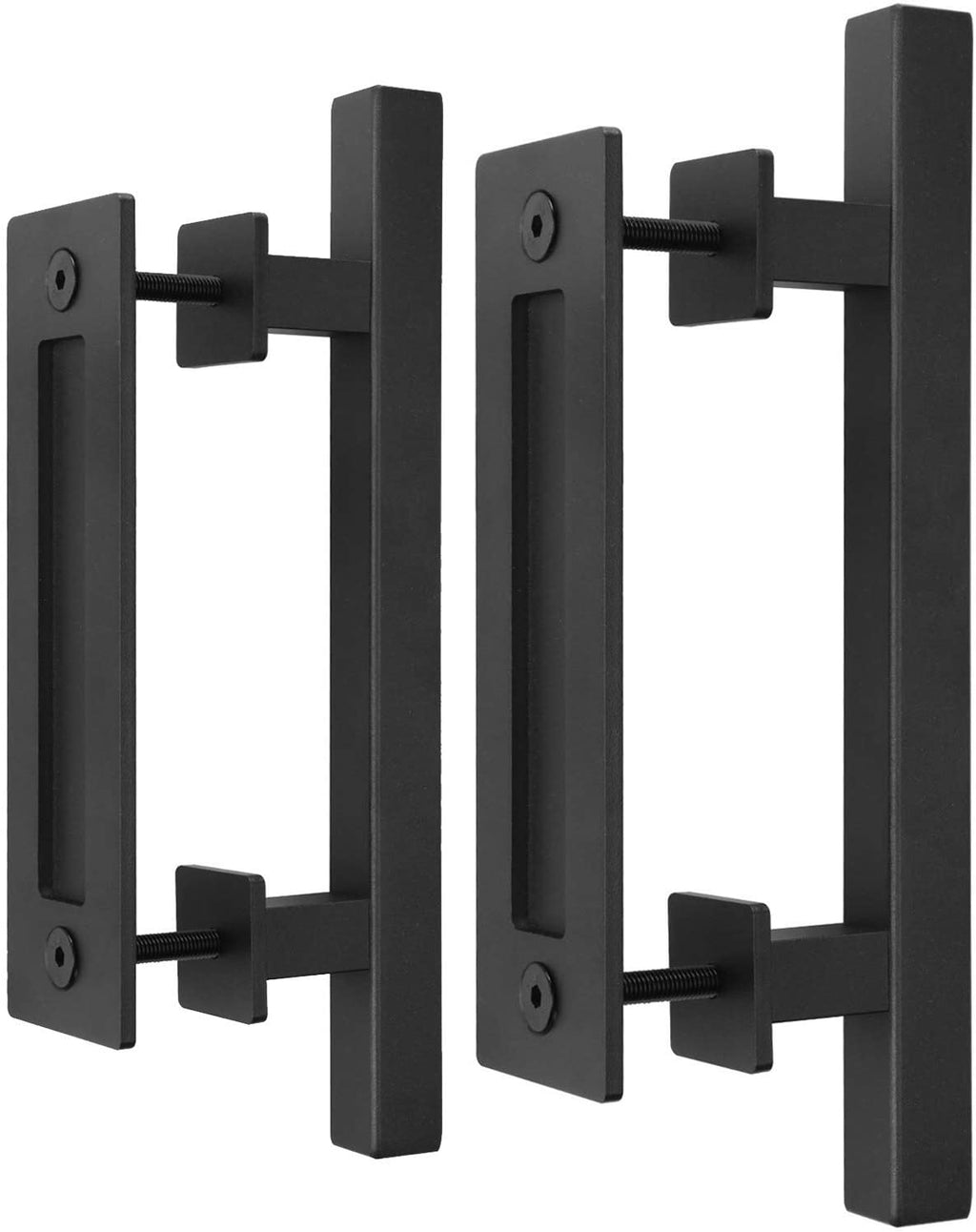 EaseLife 12" Sliding Barn Door Pull Handle with Flush Hardware Set,Heavy Duty,Solid,Rustic Style,Black Powder Coated Finish,Easy Install