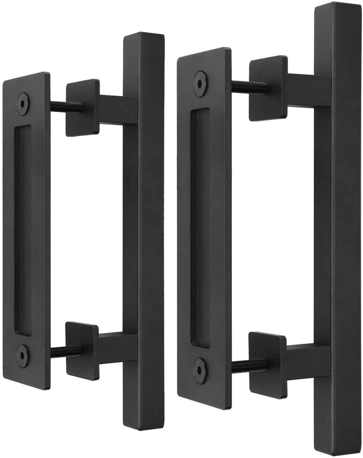EaseLife 12" Sliding Barn Door Pull Handle with Flush Hardware Set,Heavy Duty,Solid,Rustic Style,Black Powder Coated Finish,Easy Install