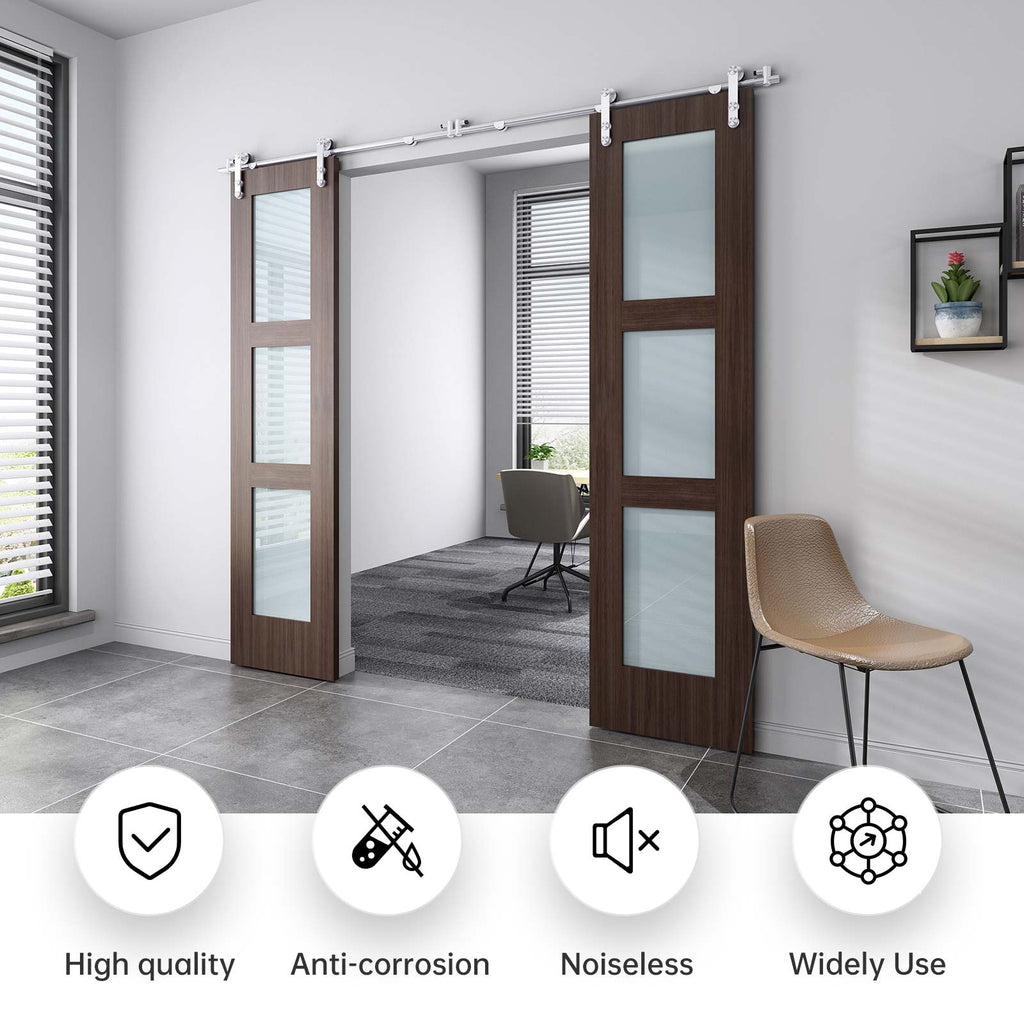 EaseLife  Stainless Steel Sliding Barn Door Hardware Track Kit,Heavy Duty,Anti-Rust Anti-Corrosion,Slide Smoothly Quietly,Easy Install