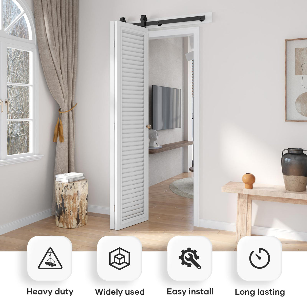 Bi-fold Sliding Barn Door Hardware,Top Mount Installation,Heavy Duty Roller,Smoothly and Quietly,Black(Door Not Included)