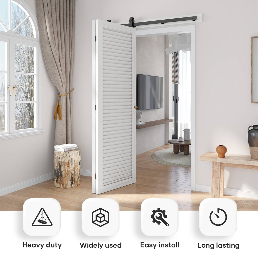 Bi-fold Sliding Barn Door Hardware,Top Mount Installation,Heavy Duty Roller,Smoothly and Quietly,Black(Door Not Included)
