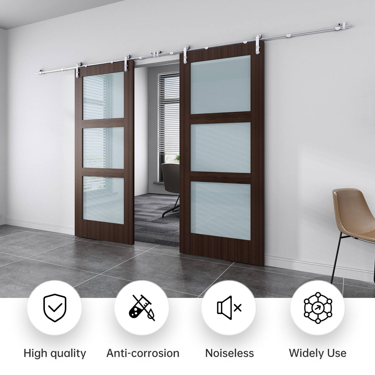 EaseLife  Stainless Steel Sliding Barn Door Hardware Track Kit,Heavy Duty,Anti-Rust Anti-Corrosion,Slide Smoothly Quietly,Easy Install