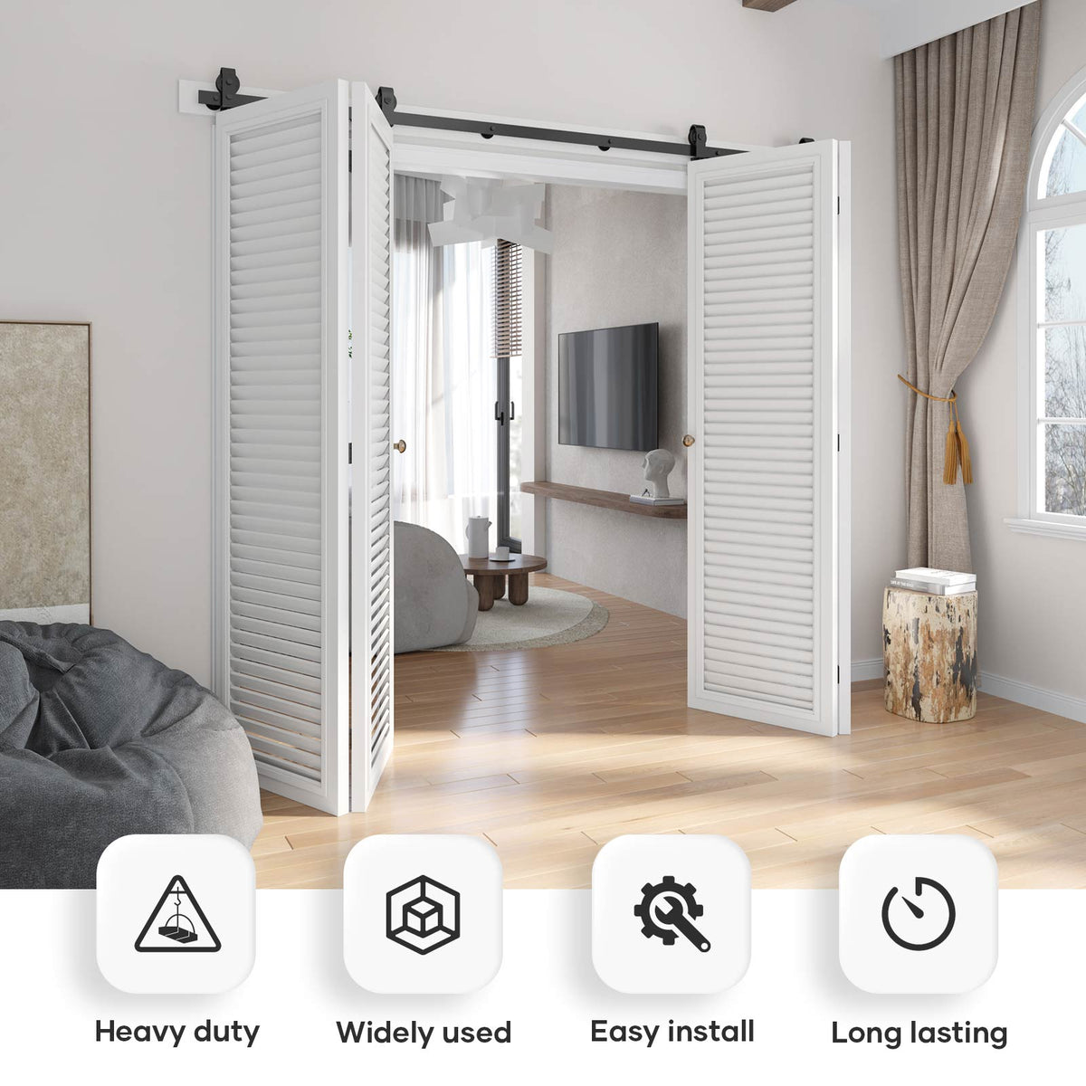 Bi-fold Sliding Barn Door Hardware,Top Mount Installation,Heavy Duty Roller,Smoothly and Quietly,Black(Door Not Included)