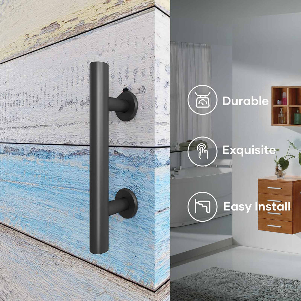 EaseLife 10" Sliding Barn Door Pull Handle with Flush Hardware Set,Heavy Duty,Solid,Rustic Style,Black Powder Coated Finish,Easy Install