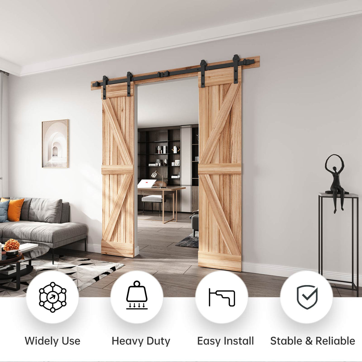 EaseLife Heavy Duty Sliding Barn Door Hardware Track Kit,Straight Pulley,Slide Smoothly Quietly,Easy Install