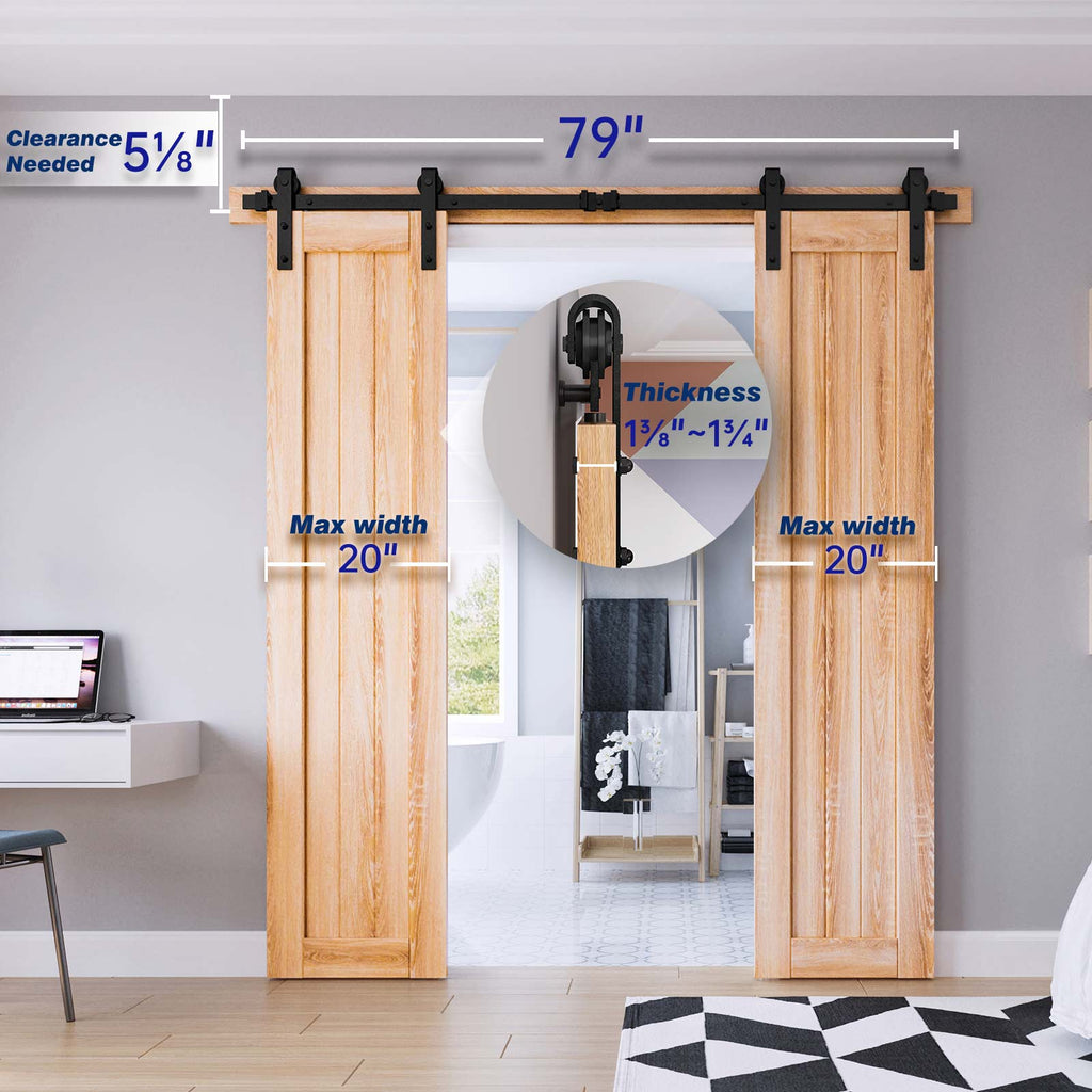 EaseLife Double Door Sliding Barn Door Hardware Track Kit,Basic J Pulley,Heavy Duty,Slide Smoothly Quietly,Easy Install