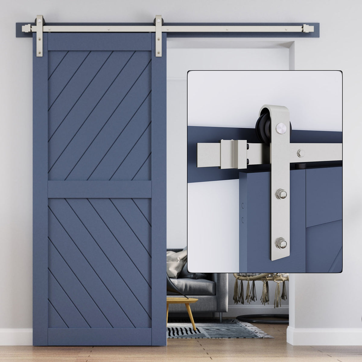 EaseLife Heavy Duty Brushed Nickel Sliding Barn Door Hardware Track Kit,Modern,Sturdy,Slide Smoothly Quietly,Easy Install