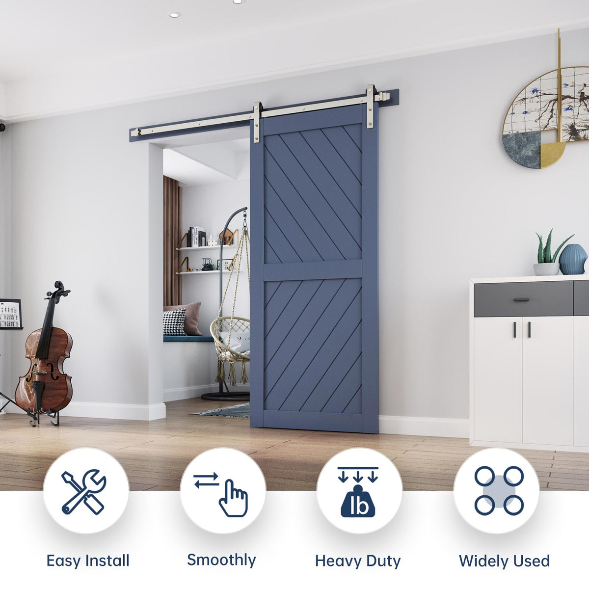 EaseLife Heavy Duty Brushed Nickel Sliding Barn Door Hardware Track Kit,Modern,Sturdy,Slide Smoothly Quietly,Easy Install